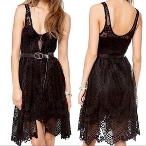 FREE PEOPLE Womens Boho Witchy Black Lace Overlay LBD Mini Dress Size 0